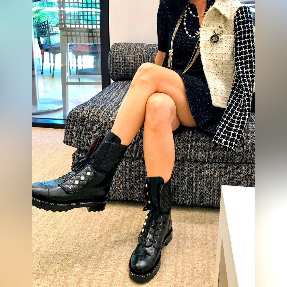 CHANEL Black Combat Boots
